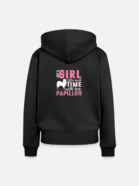 Papillon Hund Kontinentaler Zwergspaniel - Frauen Premium Bio Zip Hoodie - Schwarz