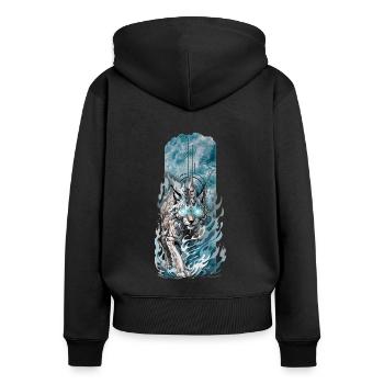 Göttliche Gegenwart: Spiritueller Luchs mit leuchtenden Augen - Frauen Premium Bio Zip Hoodie - Schwarz - Hinten - Julia (174cm)