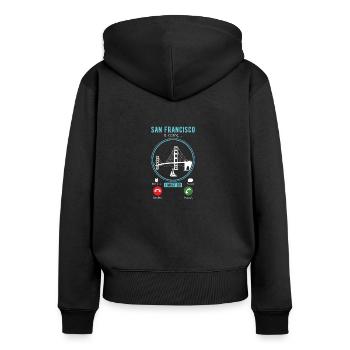 San Francisco - Frauen Premium Bio Zip Hoodie - Schwarz - Hinten - Julia (174cm)