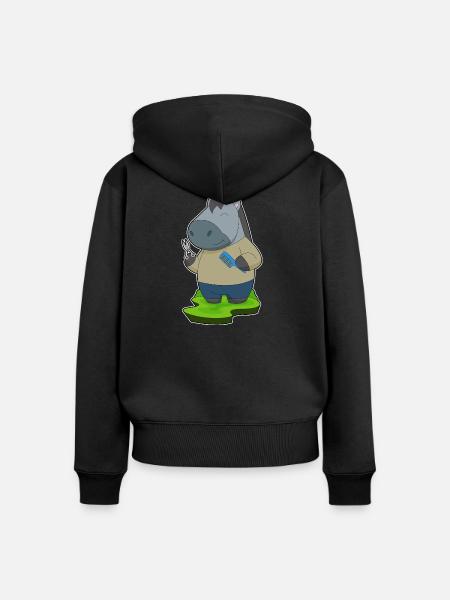 Pferd Friseur Schere Kamm - Frauen Premium Bio Zip Hoodie - Schwarz
