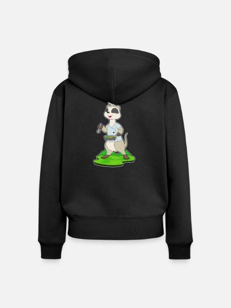 Erdmännchen Koch Pfanne Kochen - Frauen Premium Bio Zip Hoodie - Schwarz