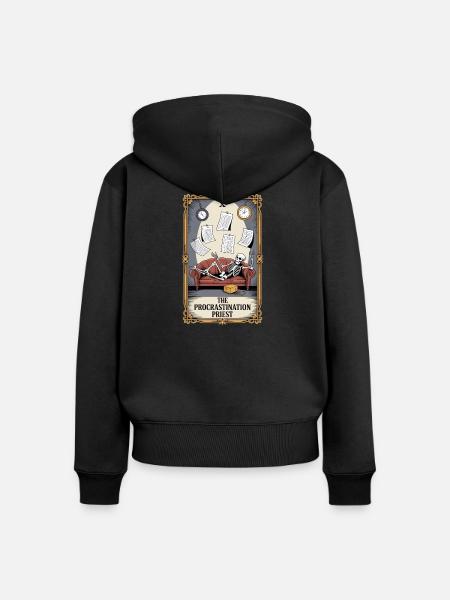 The Procrastination Priest Skelett Aufschieberitis - Frauen Premium Bio Zip Hoodie - Schwarz