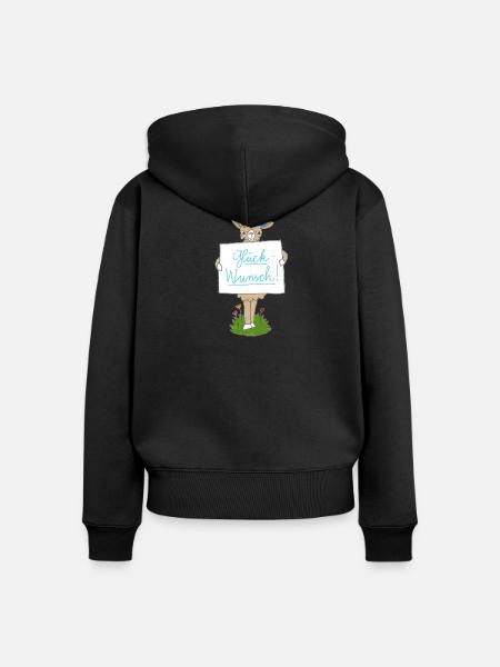 Lama mit Glückwunsch Schild - Frauen Premium Bio Zip Hoodie - Schwarz