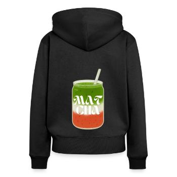 Matcha Love - Frauen Premium Bio Zip Hoodie - Schwarz - Hinten - Julia (174cm)