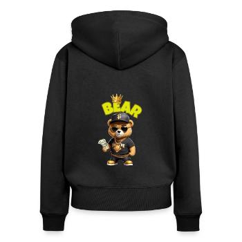 Teddybär mit Geld - Frauen Premium Bio Zip Hoodie - Schwarz - Hinten - Julia (174cm)