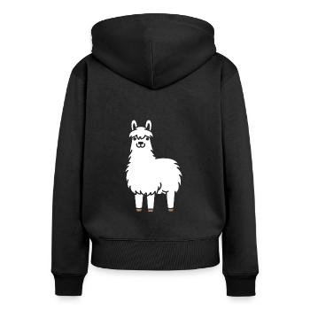 Lama - Frauen Premium Bio Zip Hoodie - Schwarz - Hinten - Julia (174cm)