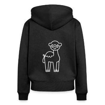 Kamel - Frauen Premium Bio Zip Hoodie - Schwarz - Hinten - Julia (174cm)