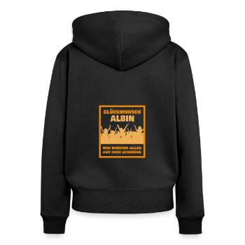 Albin - Frauen Premium Bio Zip Hoodie - Schwarz - Hinten - Julia (174cm)