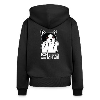Ich mach was ich will Katze - Frauen Premium Bio Zip Hoodie - Schwarz - Hinten - Julia (174cm)