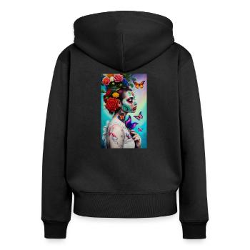 ARTWORK Flower Power Girl - Women's Premium Organic Zip Hoodie - black - Back - Julia (174cm)