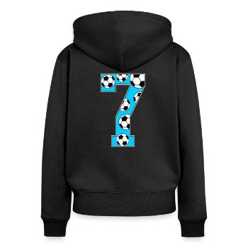 7 Geburtstag Fußball blau - Frauen Premium Bio Zip Hoodie - Schwarz - Hinten - Julia (174cm)