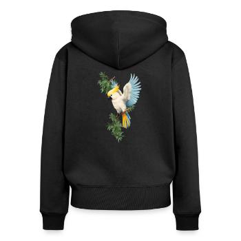 Majestueux Cacatoès : Ailes d'Azur en Éclat - Sweat à capuche zippé Premium bio Femme - noir - Dos - Julia (174cm)