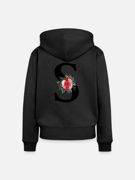 Roter Blumenbuchstabe S - Frauen Premium Bio Zip Hoodie - Schwarz