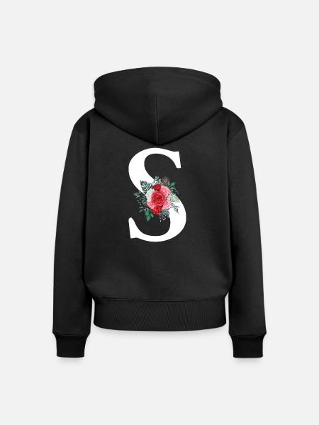 Roter Blumenbuchstabe S - Frauen Premium Bio Zip Hoodie - Schwarz