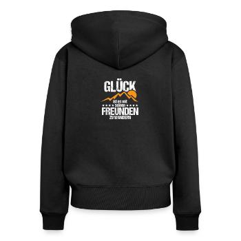 Wander - Shirt Freunde Berge Wanderlust Geschenk - Frauen Premium Bio Zip Hoodie - Schwarz - Hinten - Julia (174cm)