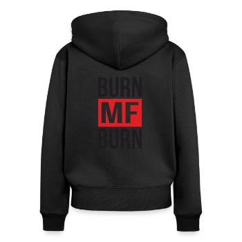Burn MF Burn - Frauen Premium Bio Zip Hoodie - Schwarz - Hinten - Julia (174cm)