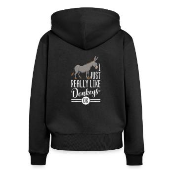 I just really like Donkeys OK - Esel Maultier - Frauen Premium Bio Zip Hoodie - Schwarz - Hinten - Julia (174cm)