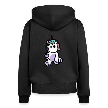 Mal licorne drôle - Sweat à capuche zippé Premium bio Femme - noir - Dos - Julia (174cm)