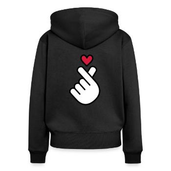 Coeur K-pop, symbole de la musique pop Corée K, doigt, main - Sweat à capuche zippé Premium bio Femme - noir - Dos - Julia (174cm)