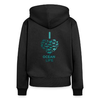 I LOVE OCEAN LIFE - Frauen Premium Bio Zip Hoodie - Schwarz - Hinten - Julia (174cm)
