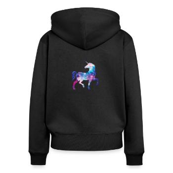 Einhorn Galaxie - Frauen Premium Bio Zip Hoodie - Schwarz - Hinten - Julia (174cm)