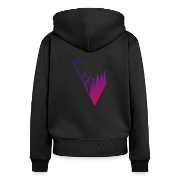 farbiges Panorama Wald und Berge - Frauen Premium Bio Zip Hoodie - Schwarz - Hinten - Julia (174cm)