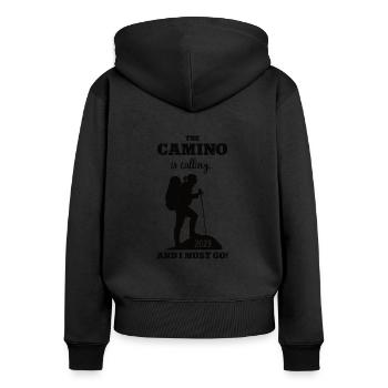 Wandertour Pilgern Pilgerreise 2023 Wanderer Tour - Frauen Premium Bio Zip Hoodie - Schwarz - Hinten - Julia (174cm)