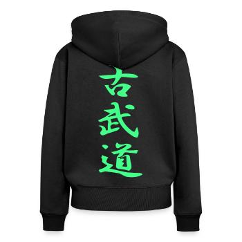 T-shirt vert Kobudo Kanji - Sweat à capuche zippé Premium bio Femme - noir - Dos - Julia (174cm)