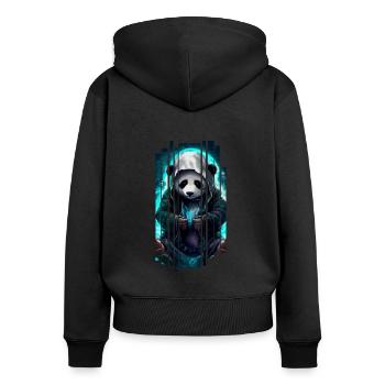 Animaux doux, cyber panda - Sweat à capuche zippé Premium bio Femme - noir - Dos - Julia (174cm)