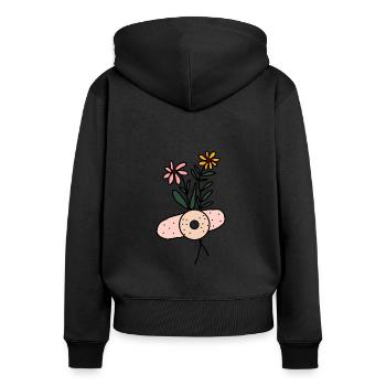 Daisy Bandaged flower plant illustration design. - Women's Premium Organic Zip Hoodie - black - Back - Julia (174cm)