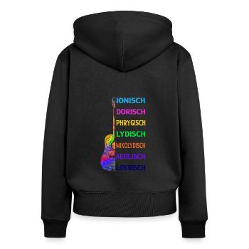 Klangfarbe der Kirchentonleiter der Gitarrenmodes - Frauen Premium Bio Zip Hoodie - Schwarz - Hinten - Julia (174cm)