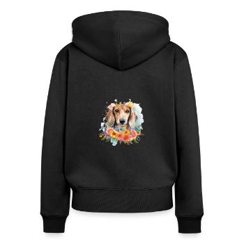 Dachshund Dog Teckel Watercolor Art Flowers - Women's Premium Organic Zip Hoodie - black - Back - Julia (174cm)