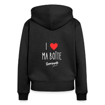i love ma boîte - Sweat à capuche zippé Premium bio Femme - noir - Dos - Julia (174cm)