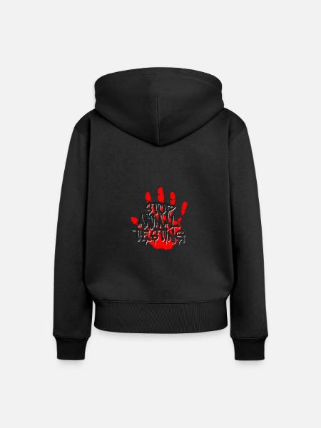 AGAINST ANIMAL TEST STOP HAND RED BLOOD - Women's Premium Organic Zip Hoodie - black