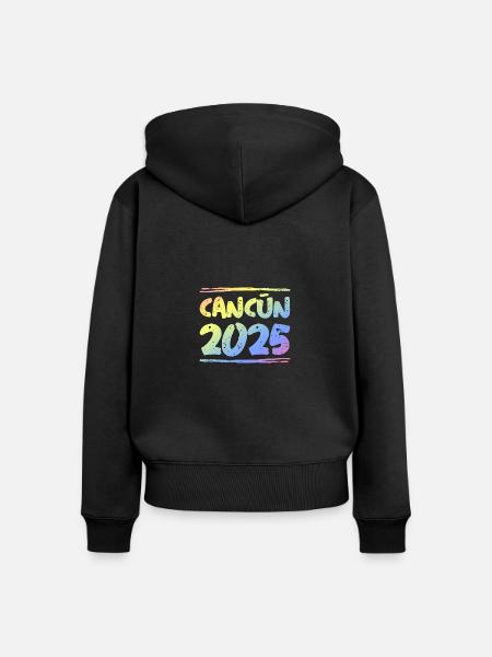 Cancun 2025 Bunt - Frauen Premium Bio Zip Hoodie - Schwarz