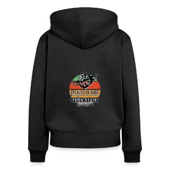 Sprüche Autofahrer Autofahrerin Glückspilz - Frauen Premium Bio Zip Hoodie - Schwarz - Hinten - Julia (174cm)