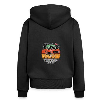 E Bike Elektrofahrrad Fahrrad fahren - Frauen Premium Bio Zip Hoodie - Schwarz - Hinten - Julia (174cm)