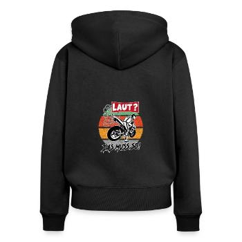 Motorradfahrer Sprüche Lärm Laut Alt - Frauen Premium Bio Zip Hoodie - Schwarz - Hinten - Julia (174cm)