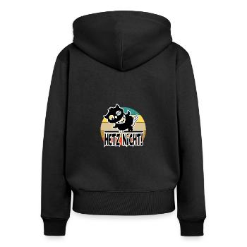 Hetz mich nicht Der frühe Vogel - Frauen Premium Bio Zip Hoodie - Schwarz - Hinten - Julia (174cm)