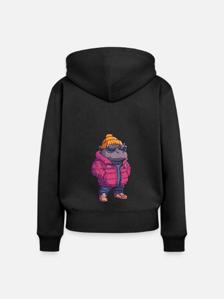 Nilpferd Cool Comic - Frauen Premium Bio Zip Hoodie - Schwarz