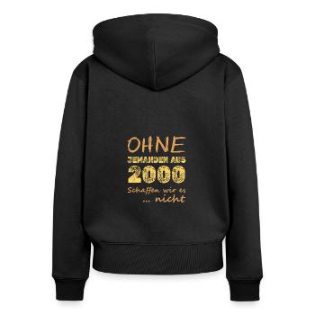 2000 - Frauen Premium Bio Zip Hoodie - Schwarz - Hinten - Julia (174cm)
