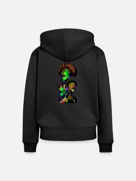 Bemalte afrikanische Gesichter - Frauen Premium Bio Zip Hoodie - Schwarz