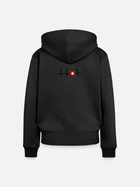 EKG heartbeat SCHWEIZ - Frauen Premium Bio Zip Hoodie - Schwarz