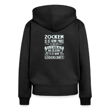 Zocken - Es ist keine Phase - Frauen Premium Bio Zip Hoodie - Schwarz - Hinten - Julia (174cm)