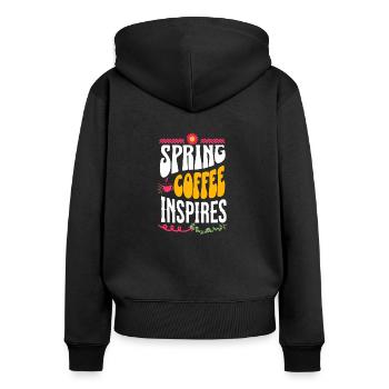 Le café printanier inspire - Sweat à capuche zippé Premium bio Femme - noir - Dos - Julia (174cm)