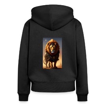 Lion | Animal | Prédateur | Rugissement | Steampunk - Sweat à capuche zippé Premium bio Femme - noir - Dos - Julia (174cm)