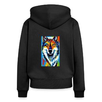 Wolf | Raubtier | Hund | Mystisch - Frauen Premium Bio Zip Hoodie - Schwarz - Hinten - Julia (174cm)