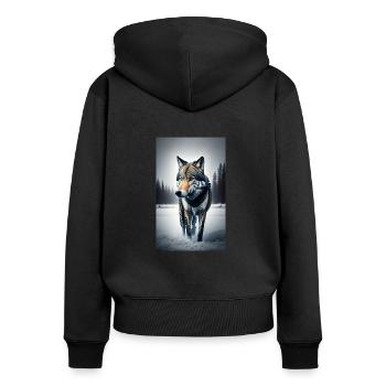 Wolf | Raubtier | Hund | Mystisch - Frauen Premium Bio Zip Hoodie - Schwarz - Hinten - Julia (174cm)