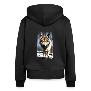Wolf | Raubtier | Hund | Mystisch - Frauen Premium Bio Zip Hoodie - Schwarz - Hinten - Julia (174cm)