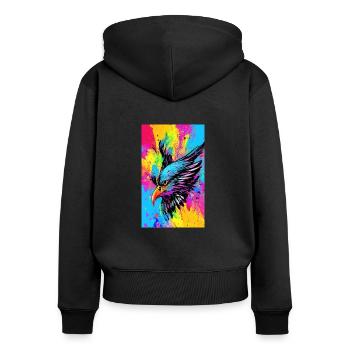 Aigle | Oiseaux | Liberté | Animaux - Sweat à capuche zippé Premium bio Femme - noir - Dos - Julia (174cm)